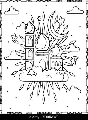 EID Al Adha islamische Malbuchseiten für Kinder und Erwachsene mit Vektordesign. Stock Vektor