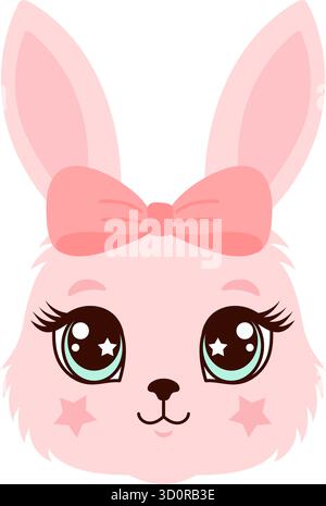 Niedliche rosa Häschen Gesicht Illustration mit roter Schleife. Stock Vektor