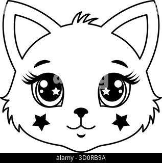 Niedliche Zeichentrick-Kätzenkopf-Umrissillustration Stock Vektor