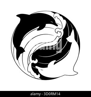 Zwei Delfine in Yin Yang, chinesisches Symbol für Harmonie und Gleichgewicht. Vektorabbildung Stock Vektor