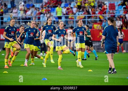 Malaga, Spanien. Oktober 2025. MALAGA, SPANIEN 20251024Schweden zieht sich vor dem Halbfinale der Völkerliga zwischen Spanien und Schweden in der Arena La Rosaleda in Malaga auf. *** Das Bild ist im SPORTPAKET enthalten. Für andere ZAHLUNGSBILDER*** Foto: Jonas Ekströmer/TT/Code 10030 dieser Text ist automatisch übersetzt Credit: TT News Agency/Alamy Live News Stockfoto