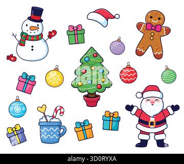 Kollektion mit weihnachtlichen Elementen. Isolierter Hintergrund. Vektorabbildung in abgewickelter Form. Stock Vektor