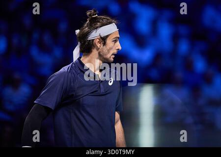 Wien, Wien, Österreich. Oktober 2025. Lorenzo Musetti aus Italien für Corentin Moutet aus Frankreich vorbereiten 10.2025, Wien (Wiener Stadthalle), Österreich (Bild: © Mathias Schulz/ZUMA Press Wire) NUR REDAKTIONELLE VERWENDUNG! Nicht für kommerzielle ZWECKE! Stockfoto