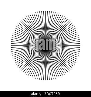 Sternenstrahlen oder -Bersten. Kreisförmig Linien Balken. Speichengitter mit strahlenden Streifen. Radiale Strahlungslinien runden. Abstrakter geometrischer Vektor mit runder Form Stock Vektor