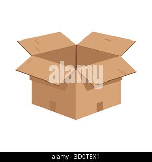 Abbildung eines offenen Karton isoliert auf weißem Hintergrund, der Verpackungs-, Lager- und Lieferservices symbolisiert Stock Vektor