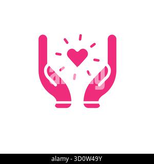 Schwarze isolierte Umrissfigur des Herzens in den Händen auf weißem Hintergrund. Das Symbol der Linie von Herz und Händen. Symbol der Sorgfalt, Liebe, Wohltätigkeit. Illustration der Nächstenliebe Stock Vektor