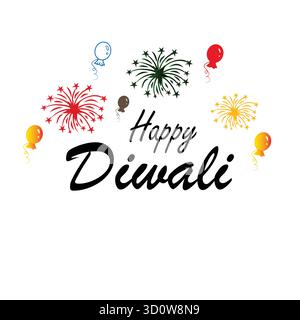 Diwali-Begrüßung mit Feuerwerk, das das hindufest der Lichter feiert. Stock Vektor