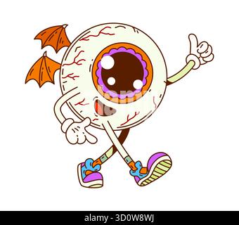 Grooviger Halloween-Augapfelfigur mit Fledermausflügeln Stock Vektor