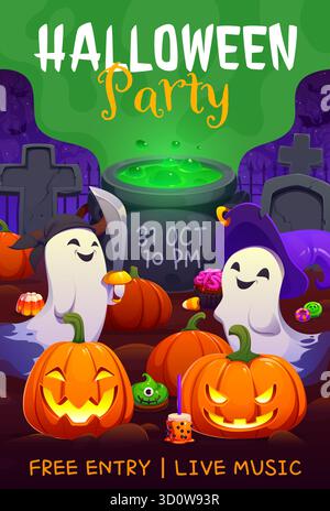 Halloween-Partyflyer mit zwei fröhlichen Geistern Stock Vektor