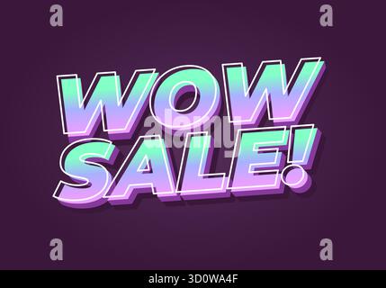 Wow-Angebot. Farbenfrohe 3D-Schriftzüge in lila und mintfarbenen Tönen sorgen für eine moderne und auffällige Rabattankündigung Stock Vektor