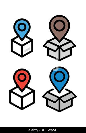 Sammlung von Symbolen für den Zustellort und die Paketverfolgung, Vektorsatz. Stock Vektor