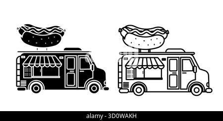Food Truck Icon Hot Dog Outline und Silhouette Vektor Illustration Stock Vektor