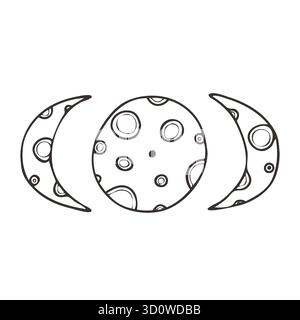 Vektor-Mondphasen. Vollmond, Wachssichel, abnehmender Halbmond, isoliert auf weißem Hintergrund. Perfekt für Raumdesigns und mystische Illustrationen Stock Vektor