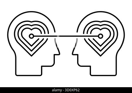 Zwei Köpfe, die durch Herzen verbunden sind, symbolisieren Empathie, Liebe, Verständnis und emotionale Verbindung. Konzepte menschlicher Beziehungen. Psychologie. Vektor Stock Vektor