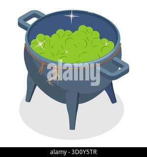 3D Isometrischer flacher Satz kochender Kessel, die Zaubertränke herstellen. Punkt 3 Stockfoto