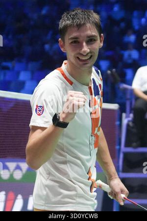 Cesson Sevigne, Frankreich. Oktober 2025. Christo Popov aus Frankreich während der Yonex French Open 2025, Internationaux de France de Badminton, HSBC BWF World Tour Super 750 am 24. Oktober 2025 in der Glaz Arena in Cesson-Sevigne bei Rennes, Frankreich. Foto: Laurent Lairys/ABACAPRESS.COM Credit: Abaca Press/Alamy Live News Stockfoto
