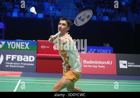 Cesson Sevigne, Frankreich. Oktober 2025. Christo Popov aus Frankreich während der Yonex French Open 2025, Internationaux de France de Badminton, HSBC BWF World Tour Super 750 am 24. Oktober 2025 in der Glaz Arena in Cesson-Sevigne bei Rennes, Frankreich. Foto: Laurent Lairys/ABACAPRESS.COM Credit: Abaca Press/Alamy Live News Stockfoto
