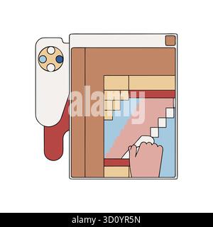 Flache Vektor-Illustration eines bunten Gaming-Controllers mit Hand Stock Vektor