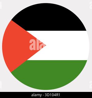 Palästinensische Flagge. Knopfflaggensymbol von Palästina in kreisförmiger Form. Digitale Illustration. Stockfoto