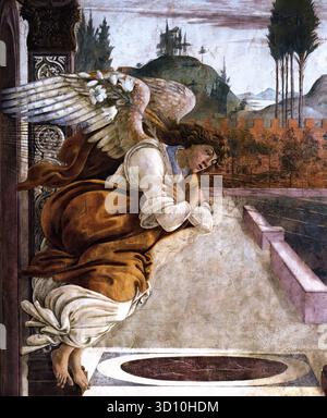 BOTTICELLI, Sandro (* 1445, Firenze, d. 1510, Firenze) Verkündigung (Detail) 1481 Fresco Galleria degli Uffizien, Florenz --- Schlüsselwörter: ----------------- Autor: BOTTICELLI, Sandro Titel: Verkündigung (Detail) Zeitlinie: 1451-1500 Schule: Italienisch Form: Malerei Art: Religiös Stockfoto