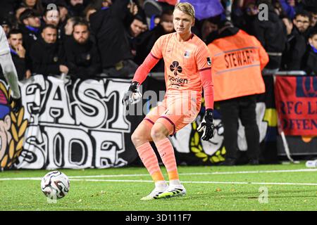 Lüttich, Belgien. Oktober 2025. Rwdms Torhüter Bill Lathouwers wurde in Aktion während eines Fußballspiels zwischen RFC Lüttich und RWDM Brüssel am Samstag, den 25. Oktober 2025, in Lüttich, am 11. Tag der 2. Liga der Challenger Pro League 2025-2026 1B der belgischen Meisterschaft gezeigt. BELGA FOTO JILL DELSAUX Credit: Belga News Agency/Alamy Live News Stockfoto