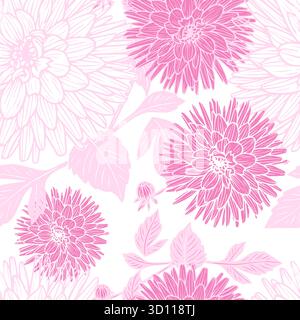 Nahtloser floraler Hintergrund mit Dahlien. Handgezeichnet. Nicht AI, Vektordarstellung. Stock Vektor