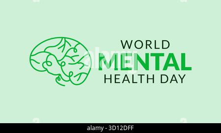 World mental Health Day Konzept Design mit menschlichem Gehirn Vektor Banner Illustration für geistige Krankheit Bewusstsein Stock Vektor