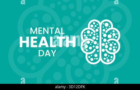 Tag der psychischen Gesundheit mit menschlichem Gehirn-Vektor-Banner-Design für die Welt psychische Krankheit Patienten Bewusstsein Stock Vektor