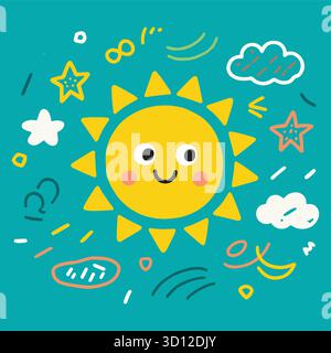 Niedliche Sonnenillustration mit Kritzelei Stock Vektor