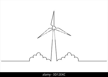 Durchgehende einzeilige Zeichnung der Windkraftanlage mit minimalem Vektorsymbol Stock Vektor