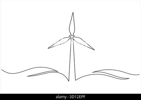 Durchgehende einzeilige Zeichnung der Windkraftanlage mit minimalem Vektorsymbol Stock Vektor
