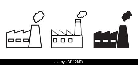 Werkseitige Silhouettensymbole. Industrieller Vektorsatz Für Sägezahndach. Stock Vektor