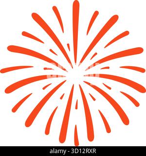 Geschwungenes symmetrisches Feuerwerk in Rot und Orange. Flacher Cartoon-Stil, isoliert auf Transparent. Illustration des Rohvektors in abgewickelter Form. Stock Vektor