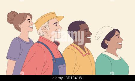 Community Diversity Group Portrait Multi Ethnische Menschen Verschiedene Zeitalter Beruf Vektor Stock Vektor