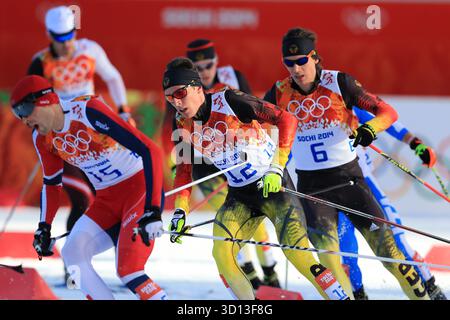 RYDZEK Johannes GER vor Timo Edelmann nordische Kombination nordische Kombination Männer olympische Winterspiele 2014 sochi Olympische Spiele Winterspiele in Sochi sotchi 2014 © diebilderwelt / Alamy Stock Stockfoto