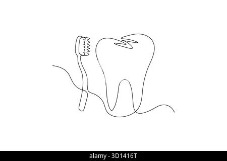 Zahnzahnsymbol einfaches einzeiliges Kunstdesign isoliert auf weißem Hintergrund Stock Vektor