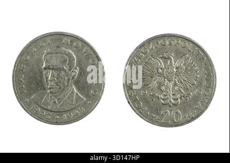 Isoliertes Objekt auf weiß - Polen Münze Stockfoto