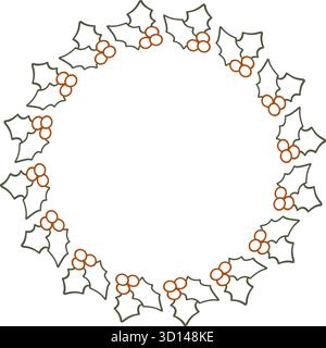Pflanzen Sie Zweige mit Beerenrahmen. Weihnachtspflanzen leerer Rahmen. Heilige Baumblätter und Beeren Stock Vektor