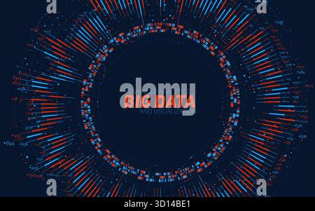 Abstrakte, farbenfrohe Visualisierung von Big-Data-Informationen im Vektor. Soziales Netzwerk, finanzielle Analyse komplexer Datenbanken. Visuelle Informationen Stock Vektor