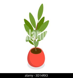 3D Isometrischer flacher Satz von Zimmerpflanzen, verschiedene Zimmerpflanzen. Punkt 5 Stockfoto