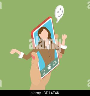 Isometrische flache 3D-Illustration für Selfie-Fotos, Video Call App Stockfoto