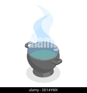 3D Isometrischer flacher Satz kochender Kessel, die Zaubertränke herstellen. Punkt 4 Stockfoto