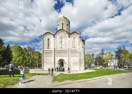 Wladimir, Russland - 3. Mai 2014: Die Kathedrale des Heiligen Demetrius wurde in 1194-1197 Jahren in der antiken Stadt Wladimir, Russland, erbaut Stockfoto