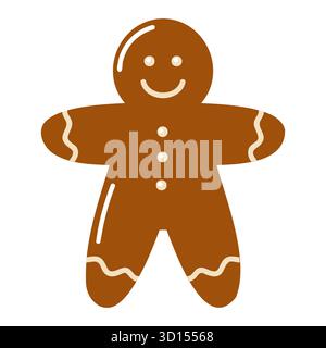 Niedlicher Lebkuchenkeks im flachen Stil mit Glasur und Knöpfen. Süßes Weihnachtsgeschenk. Vektor-isolierte Abbildung Stock Vektor