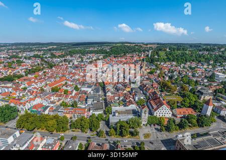Ravensburg, zentrale Stadt der Region Bodensee-Oberschwaben aus der Vogelperspektive Stockfoto