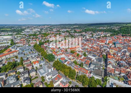 Ravensburg, zentrale Stadt der Region Bodensee-Oberschwaben aus der Vogelperspektive Stockfoto