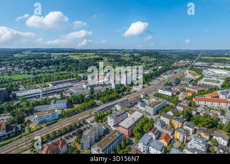 Ravensburg, zentrale Stadt der Region Bodensee-Oberschwaben aus der Vogelperspektive Stockfoto