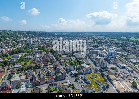 Ravensburg, zentrale Stadt der Region Bodensee-Oberschwaben aus der Vogelperspektive Stockfoto