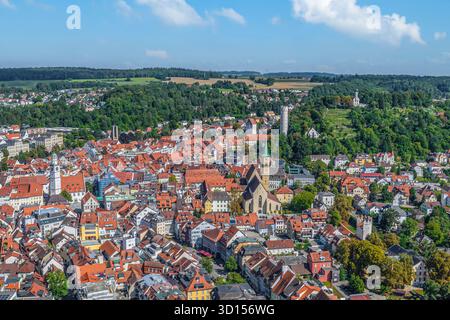 Ravensburg, zentrale Stadt der Region Bodensee-Oberschwaben aus der Vogelperspektive Stockfoto