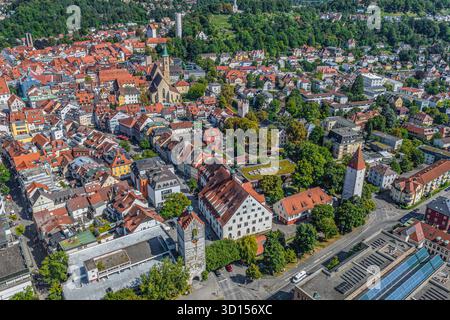 Ravensburg, zentrale Stadt der Region Bodensee-Oberschwaben aus der Vogelperspektive Stockfoto